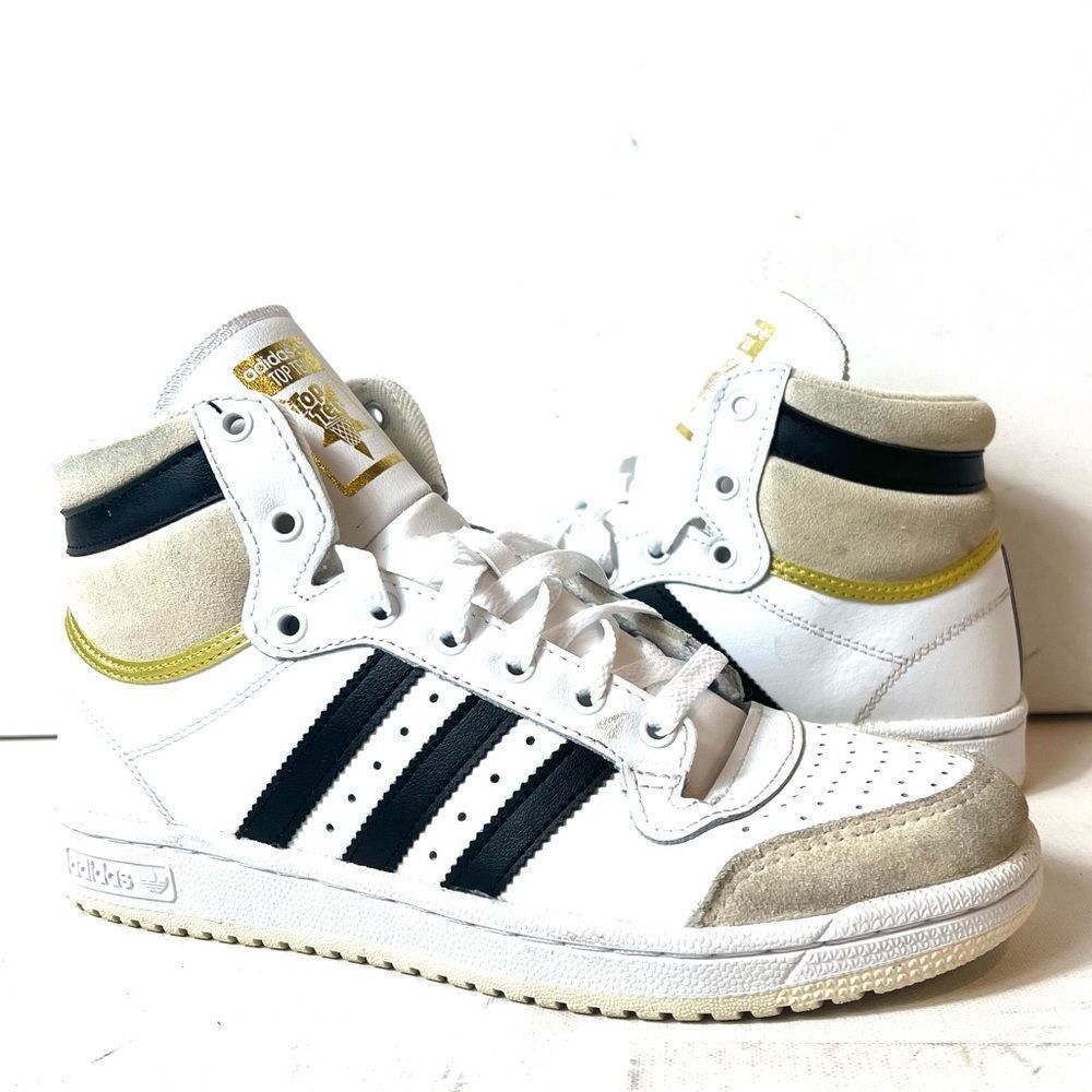 adidas Top Ten Men's Size 7 White/Black/Beige/Gold High Top Sports Shoe Sneakers